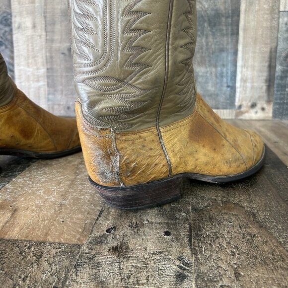 Tony Lama Vintage Pieced Ostrich Gold Label Western Cowboy Boots Mens 10 D - Picture 11 of 12